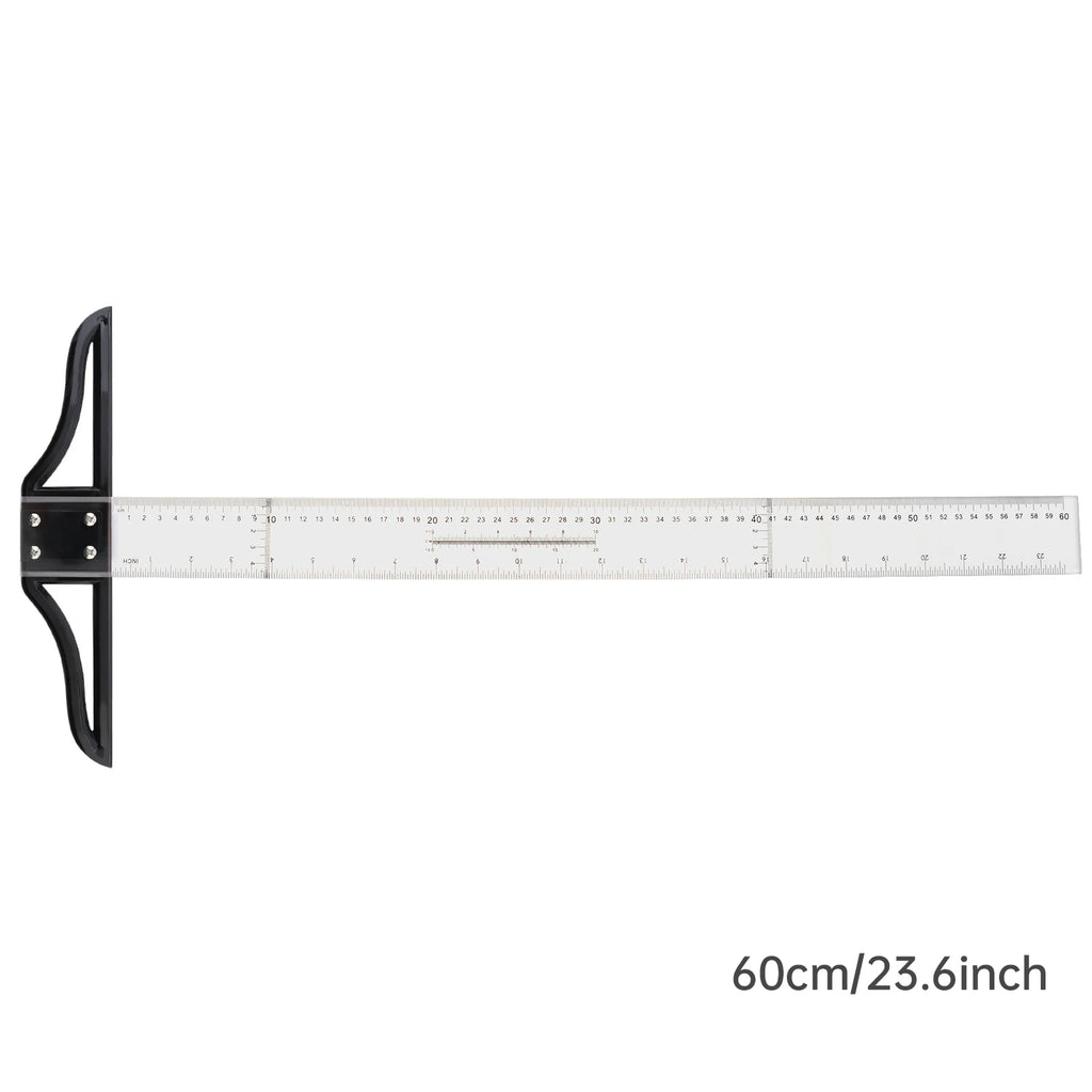 Metric & Imperial Scales Aluminum Alloy Angle Triangle Ruler 45cm T Square Acrylic Ruler Measuring Tool Set for Carpentry
