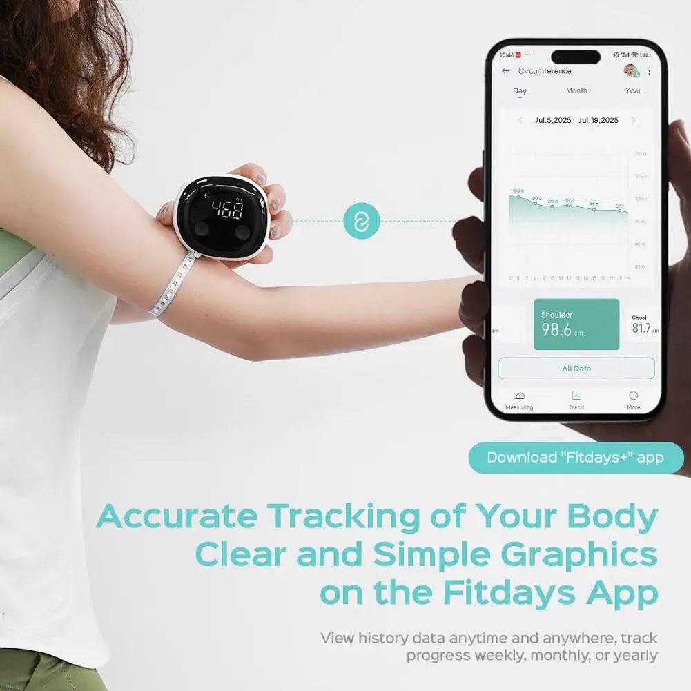 Smart Bluetooth Body Tape Measure Auto Retract Digital Caliper Tracks Waist Hip Chest With Phone App Sync