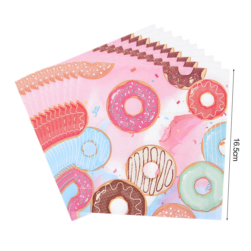 1Set Donut Party Decoration Disposable Tableware Plate Cup Napkins Candy Gift Bags Kids Baby Girl 1st Birthday Party Supplies