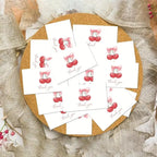 50pcs Business Thank You Cards Cherry & Pink Bow Design Celebration Invitations Gift Wrapping Cards For Party