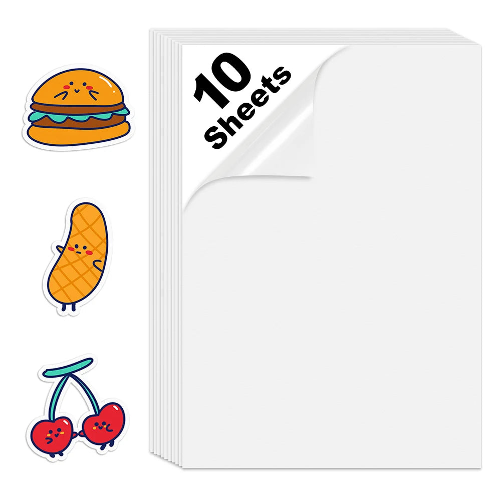 10 Sheets A4 Vinyl Sticker Paper Transparent Printabe Label for Inkjet Printer Self Adhesive Copy Paper Waterproof Sticker Decal