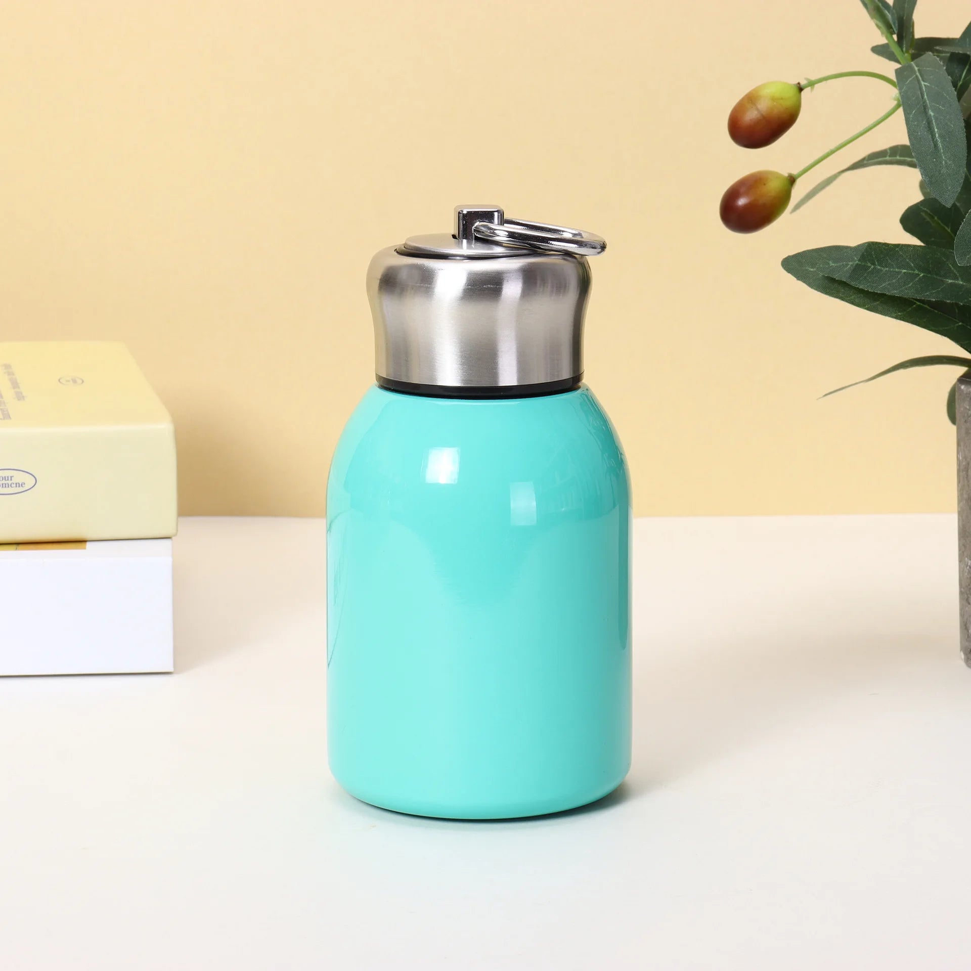300ML Stainless Steel Vacuum Flask with Lifting Ring Mini Thermos Cup Car Insulated Cup Portable Travel Water Bottle Coffee Mug