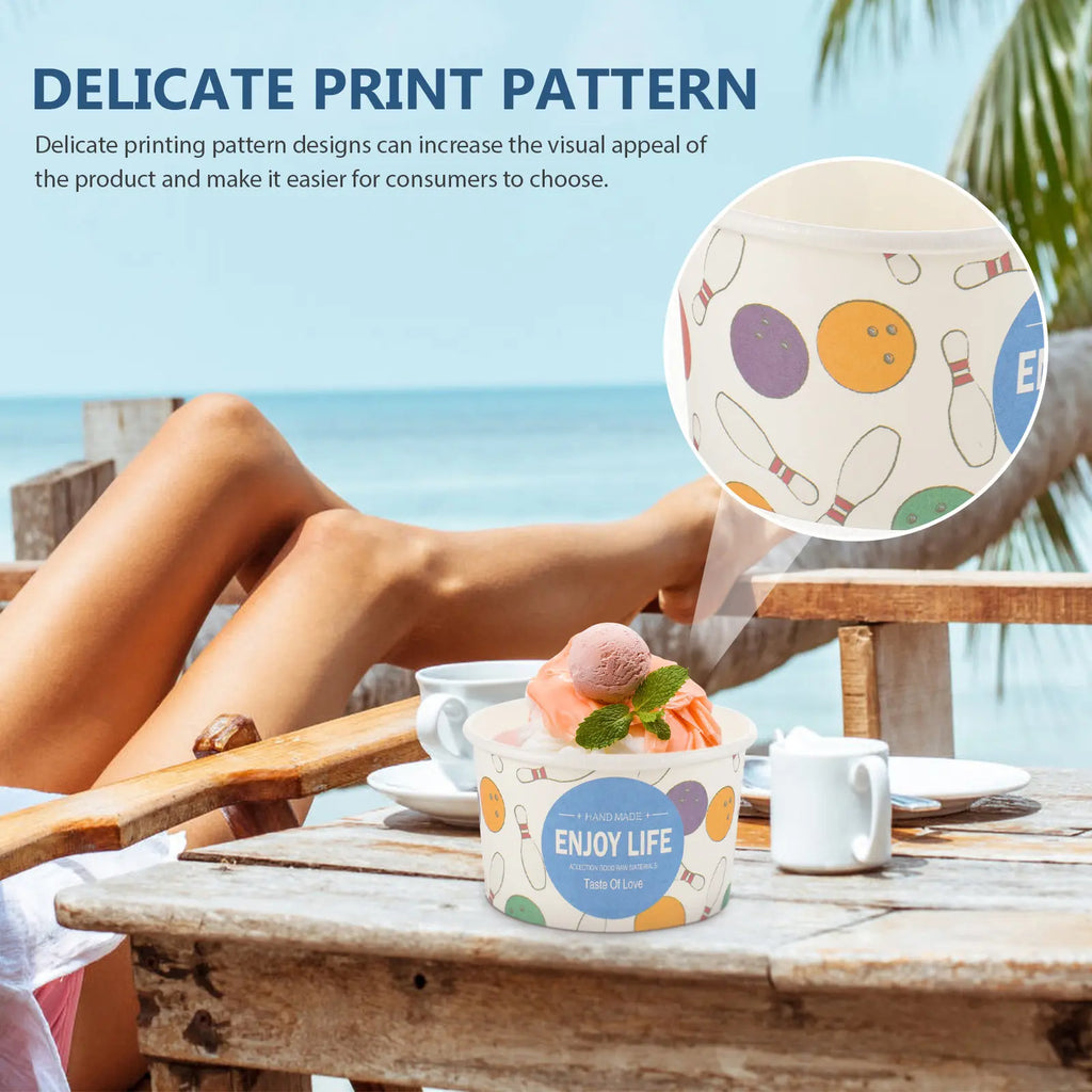 50Pcs Ice Cream Paper Cups Disposable Party Dessert Containers Sturdy Reinforced Rim for Outdoor Camping Snacks