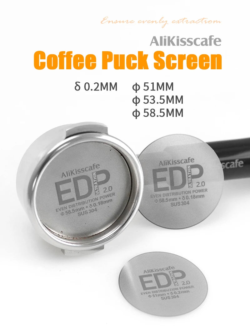 Alikisscafe Espresso Puck Screen 0.2mm Thickness 51mm 53.5mm 58.5mm Reusable Stainless Steel Heat Resistant Mesh Barista Tools
