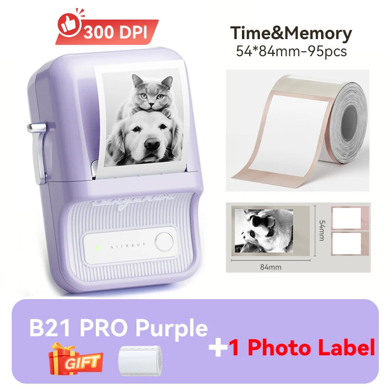 Niimbot B21 Pro 300DPI HD Printing Portable Thermal Printer Self-adhesive Label Printer Sticker Maker For Photos Receipts Note