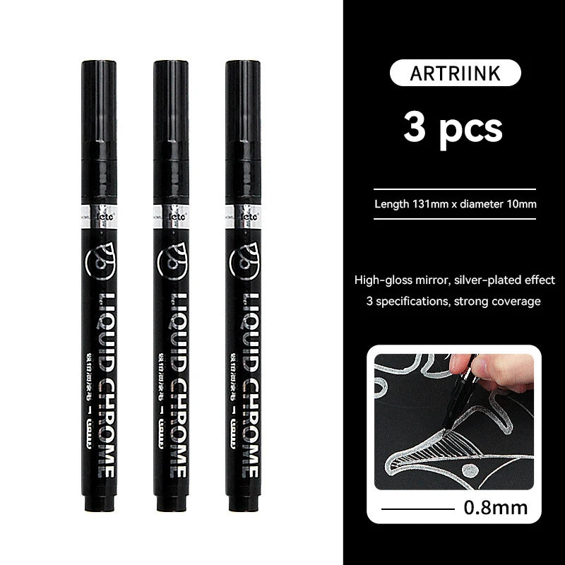 1-6pcs Chrome Pen Marker Mirror Waterproof DIY Reflective Paint Repair for Rock Ceramic Glass Metallic Gold/Silver 0.8/1/2mm Nib