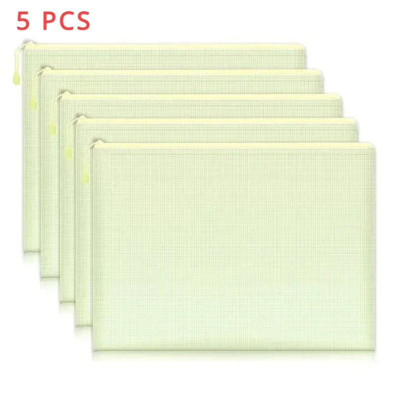 5 PCS A4 A5 A6 Mesh Zipper Pouch Document Bag Waterproof Zip File Folder Storage Bags A4 A5 A6 Office School Supplies Stationery
