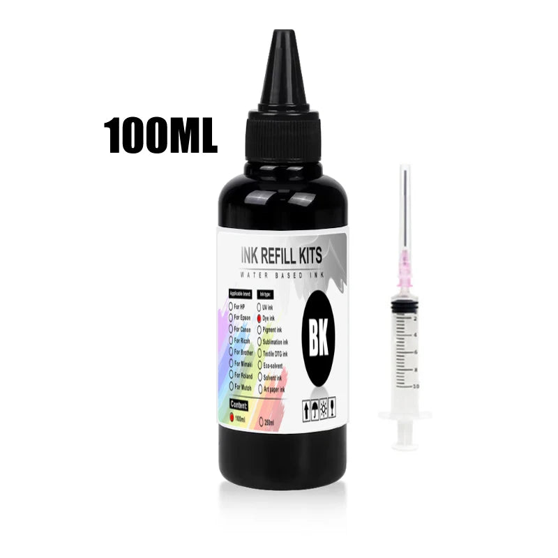 100ml Universal Dye Ink BK C M Y Kit Compatible For HP Canon Epson Brother Deskjet Inkjet Printer Tank Cartridges CISS