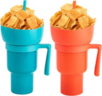 New 2 IN 1 Creative Popcorn Snack Cup Integrated Beverage Cup with Handle Portable Beverage Cup Novel Design and Many Functions