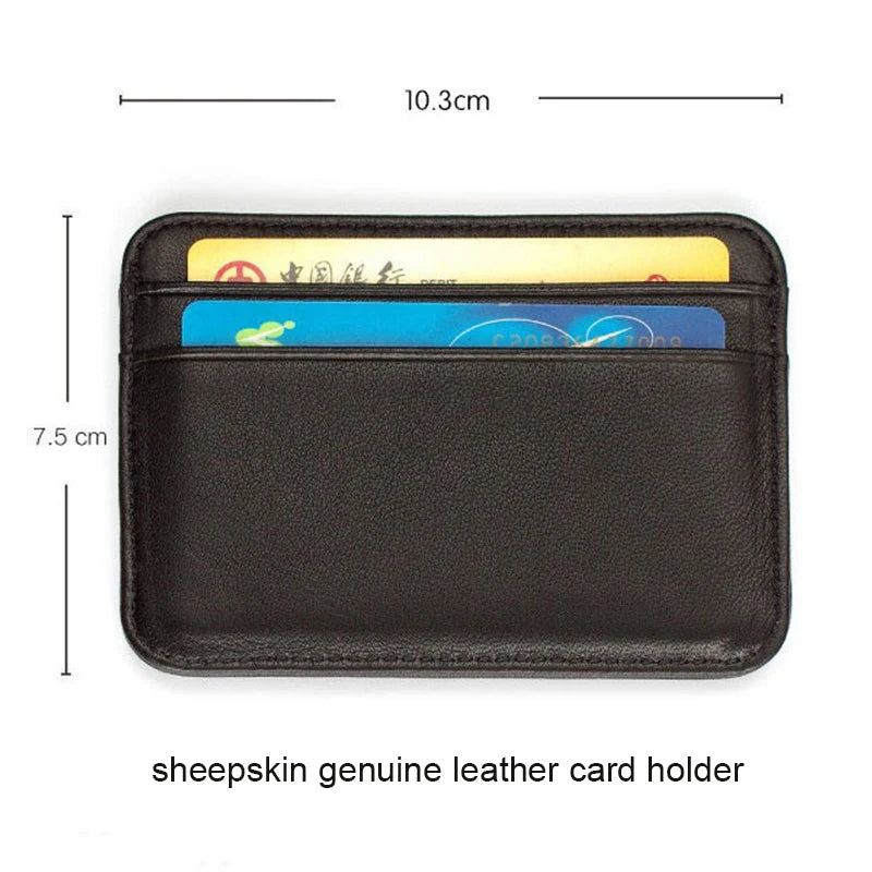 Genuine Leather Card Holder Slim Business Card ID Holder Credit Card Case Thin Small Wallet for Men Cardholder Sticker Black