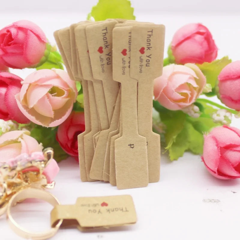 100PCS Multi Style Ring Folded Labels White/Kraft Handmade with Love Ring Price Labels Jewelry Tag Sticker Labels 6*1.2cm