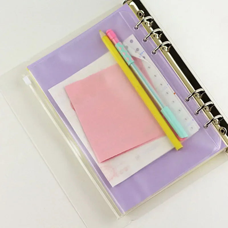10Pcs  A5 A6 A7 Binder Pocket Binder Zipper Folders for 6 Ring Notebook Divider Page Waterproof PVC Leaf Document Filing Bag