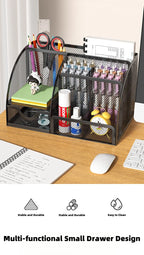 7 Compartment Metal Mesh Desktop Organizer with Drawer Pen Pencil Holder Stationery Storage for Home Office School Students Dorm