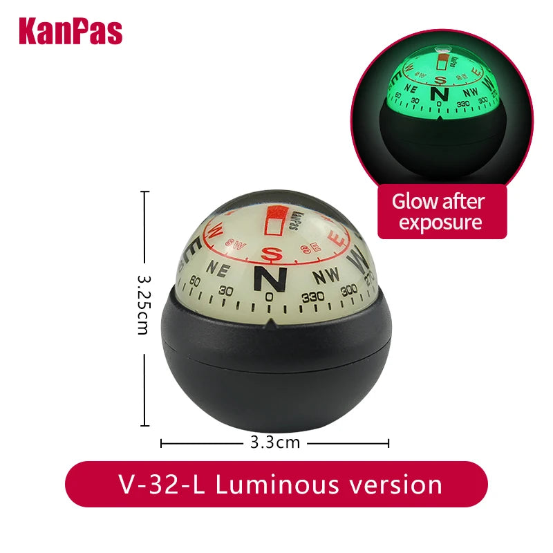 KANPAS Compass for Car/Small Dashboard Compass/Compass for Boat/No Leaking Compass/Double Dial/Luminous