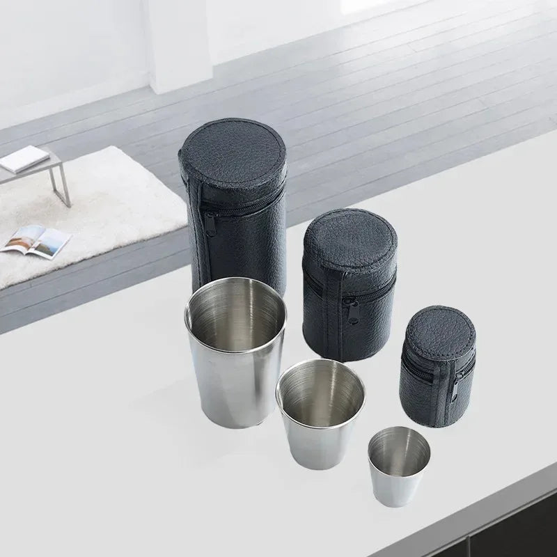 2025 4Pcs Outdoor Travel Stainless Steel Cups Mini Glasses for Whisky Wine with Case Portable Drinkware 30ml/70ml/170ml