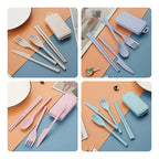 Portable Wheat Straw Fork Cutlery Set Foldable Folding Chopsticks Cutlery Set With Box Travel Kitchen Accessories
