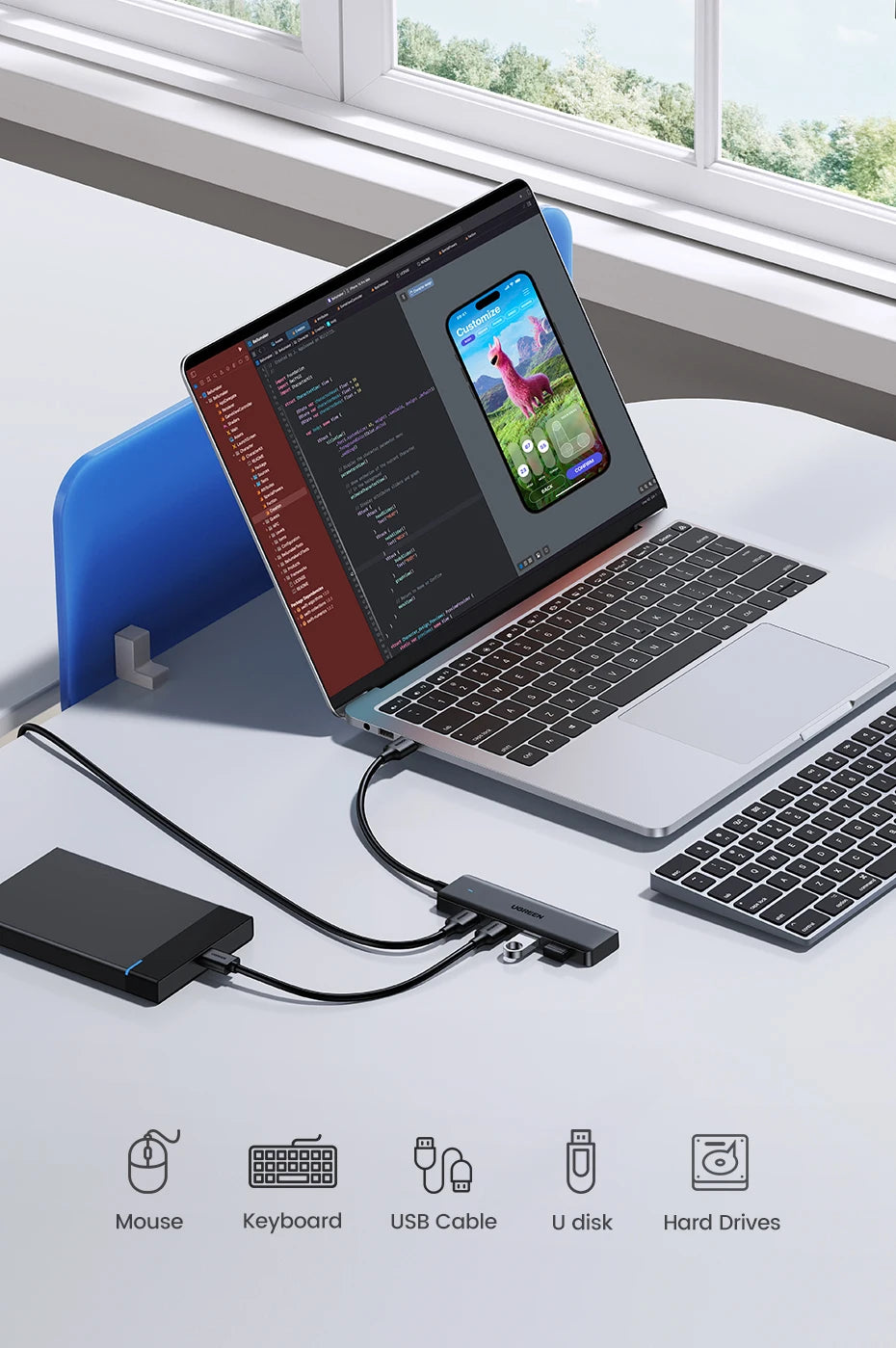 UGREEN USB3.0 HUB 4 Ports USB-A Splitter Slim USB Expander for Mouse Keyboard Flash Drive U Disk Printer and Laptop PC PS5 Xbox