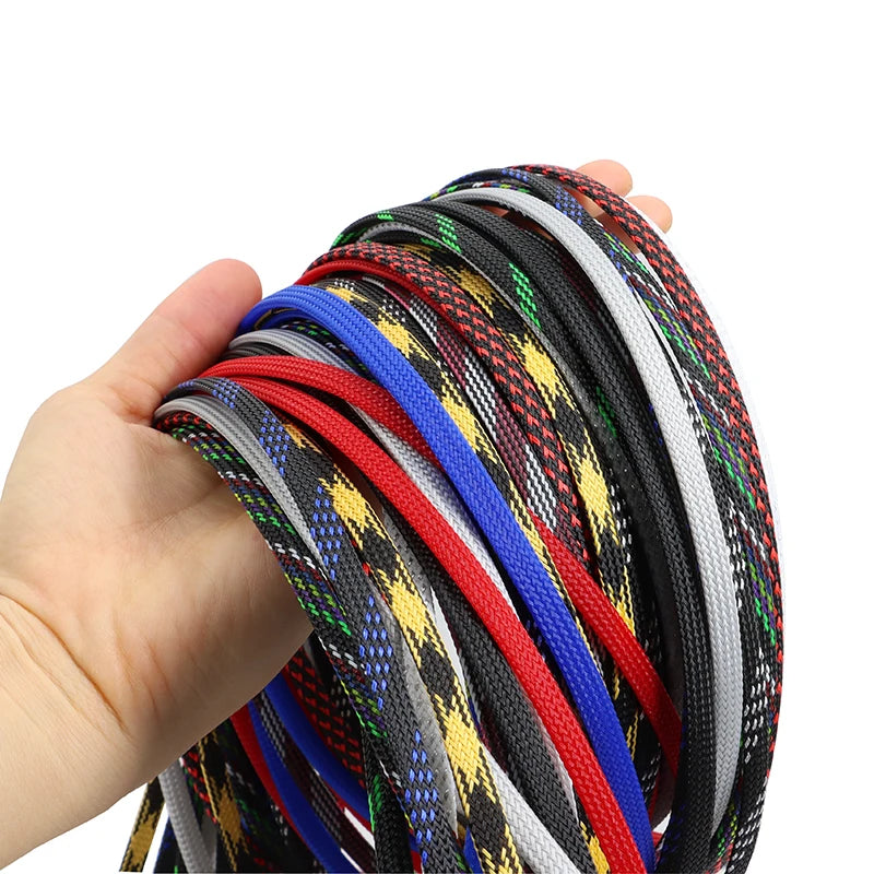 5M Multicolor PET Insulated Braid Sleeving 2mm - 40mm Expandable Wire Cable Sheath Flame-retardant Nylon Braided Mesh Tube DIY