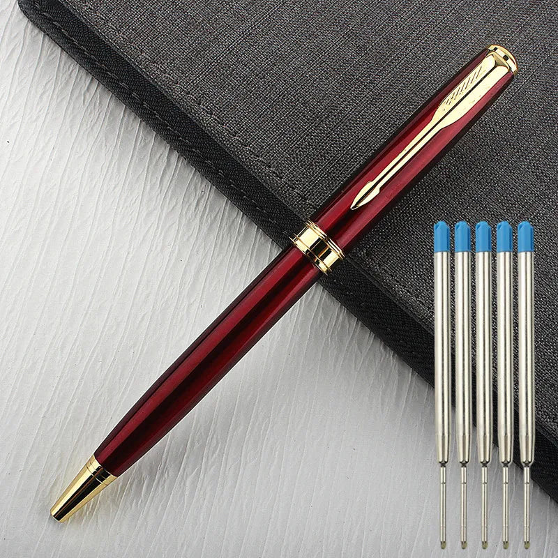 Luxury Metal Ballpoint Pen Stainless Steel Golden Trim Gift Writing Stationery Office School Supplies