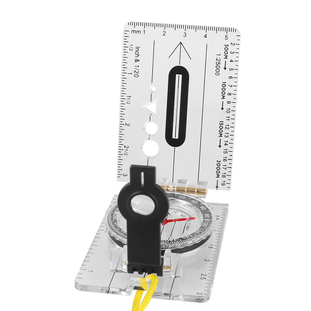 Compass Map Scale Ruler Multifunctional Survival Guiding Tool Folding Drawing waterproof for Outdoor Hiking Camping Survival
