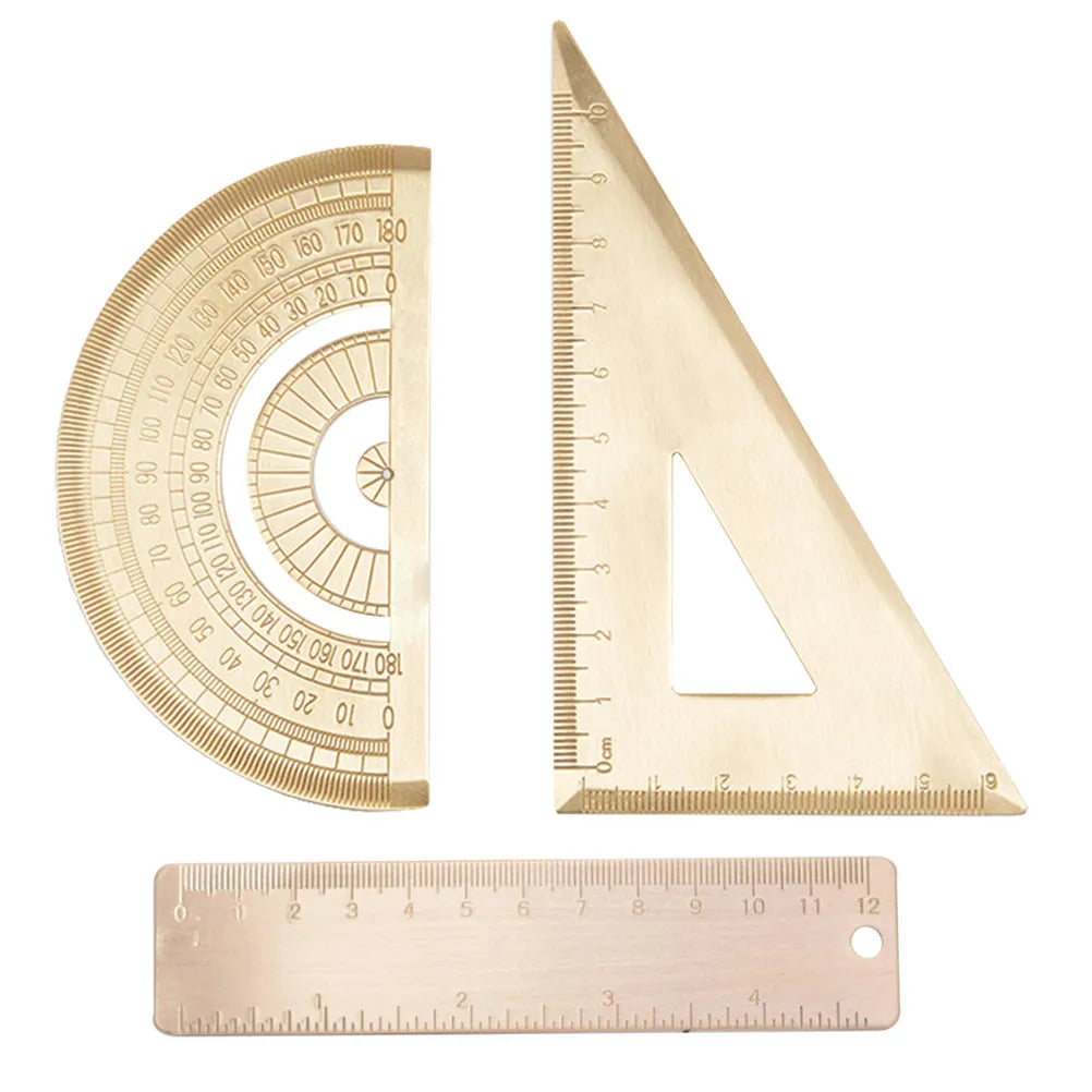1Set Brass Drawing Measurement Ruler Set Geometry Triangle Straightedge Protractor for Students Teachers Artists Accurate Scale