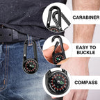 1 Pc Compass Thermometer Carabiner 3 in 1 Mini Compass Carabiner Clip Outdoor Hiking Survival Key Ring Double Sided Metal