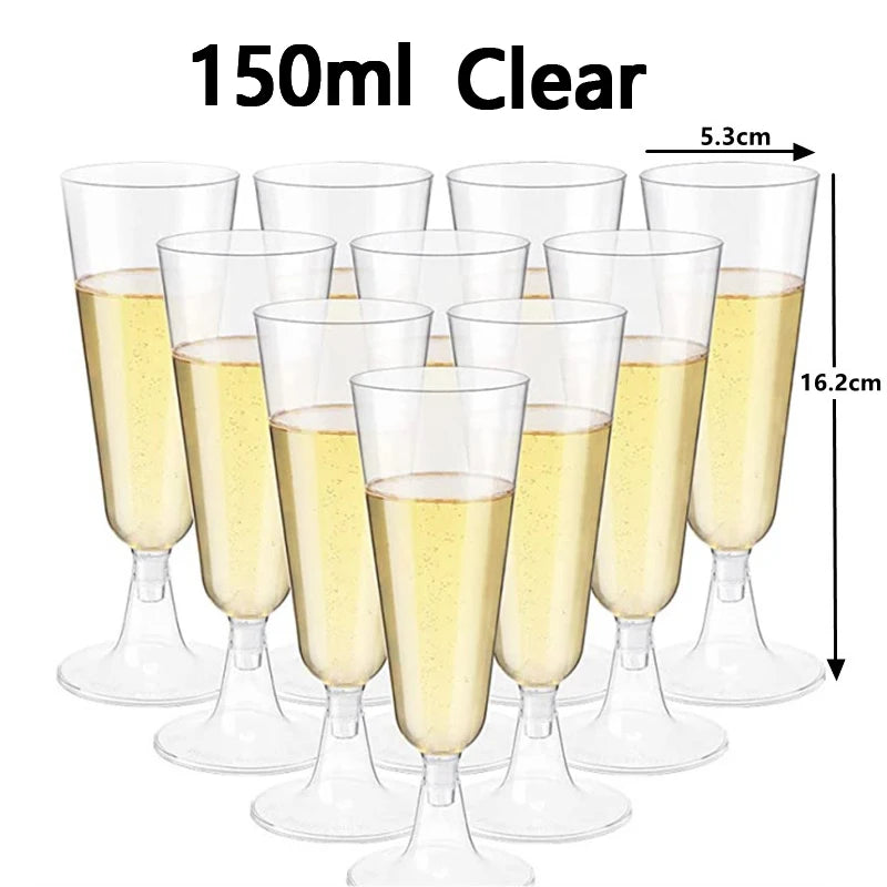 15/25/50pcs 150ml Disposable Champagne Glasses Cocktail Glasses Plastic Tall Glasses Martini Glasses for Weddings Party