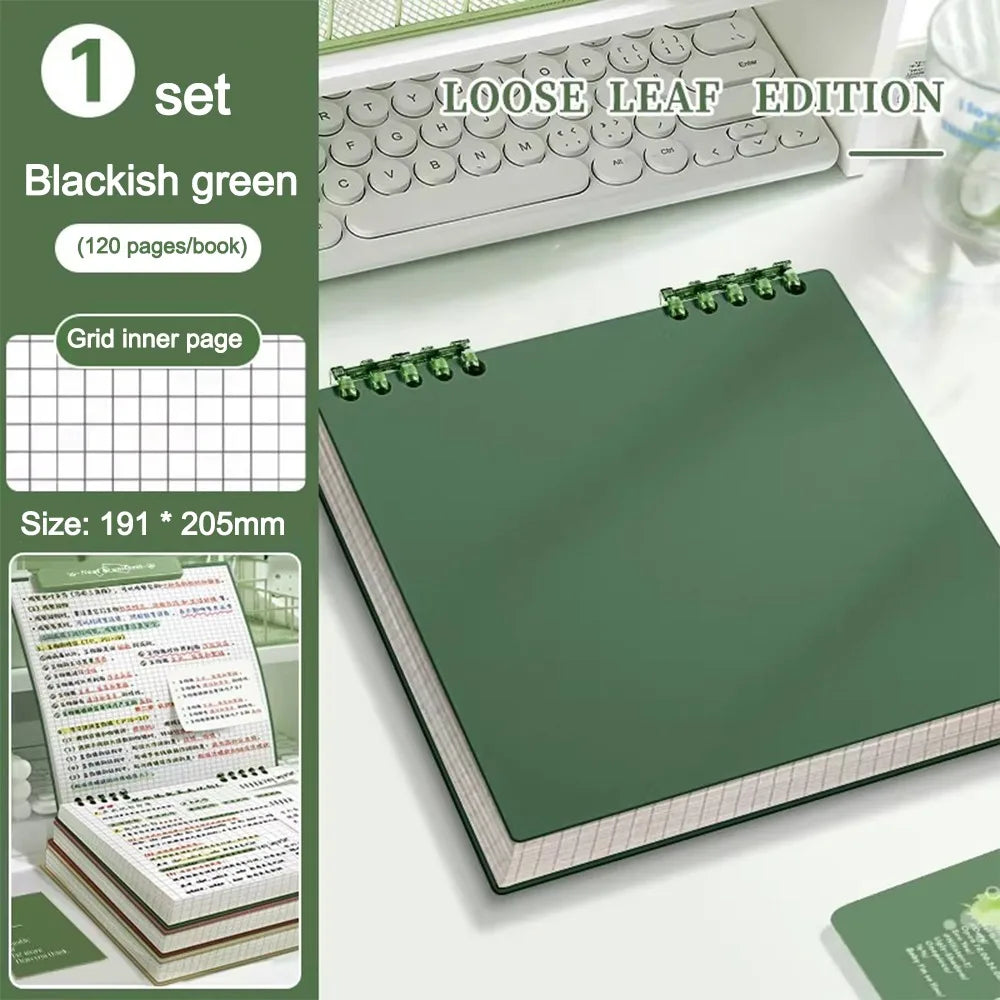 Multifunctional 120 Pages Loose-leaf Notebook Color Detachable Diary Book Grid Inner Pages Flip Up Hand Account Book Students