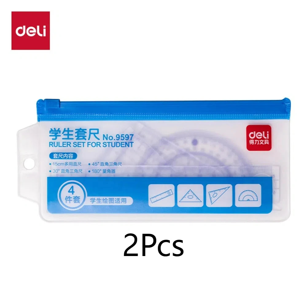 4-Piece Essential Geometry Set-Accurate Protractor, Straightedge Ruler, Triangle Ruler, and Perfect for Students and Architects