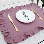 1 Pcs 100% Linen Napkins Wedding Dinner Solid Color Flounce Placemats Ruffle Edge Classical Custom Home Table Napkin