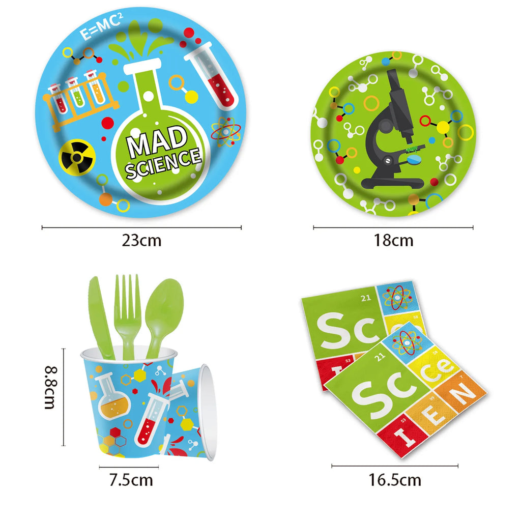 Chemistry Experiment Learning Science Theme Tableware Disposable Paper Cups Paper Plates Birthday Party Set Decoration Supplies
