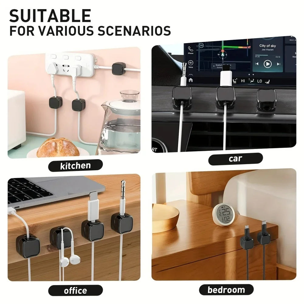1/3/6/12PCS Magnetic Cable Clips Cable Adjustable Cord Holder Under Desk Cable Management Wire Keeper Cords Organizer Holder