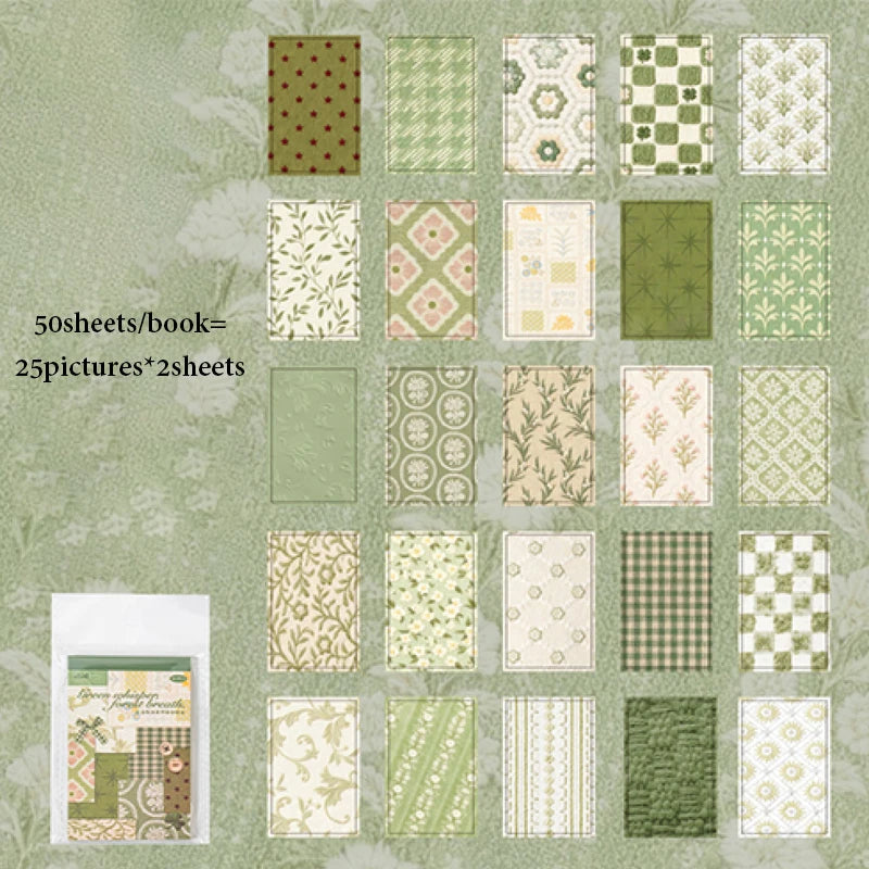 Mr.Paper 50 Sheets/Book Vintage Textured Scrapbook Card Stock, Kawaii Floral & Plaid Decorative Journal Paper for DIY Craft
