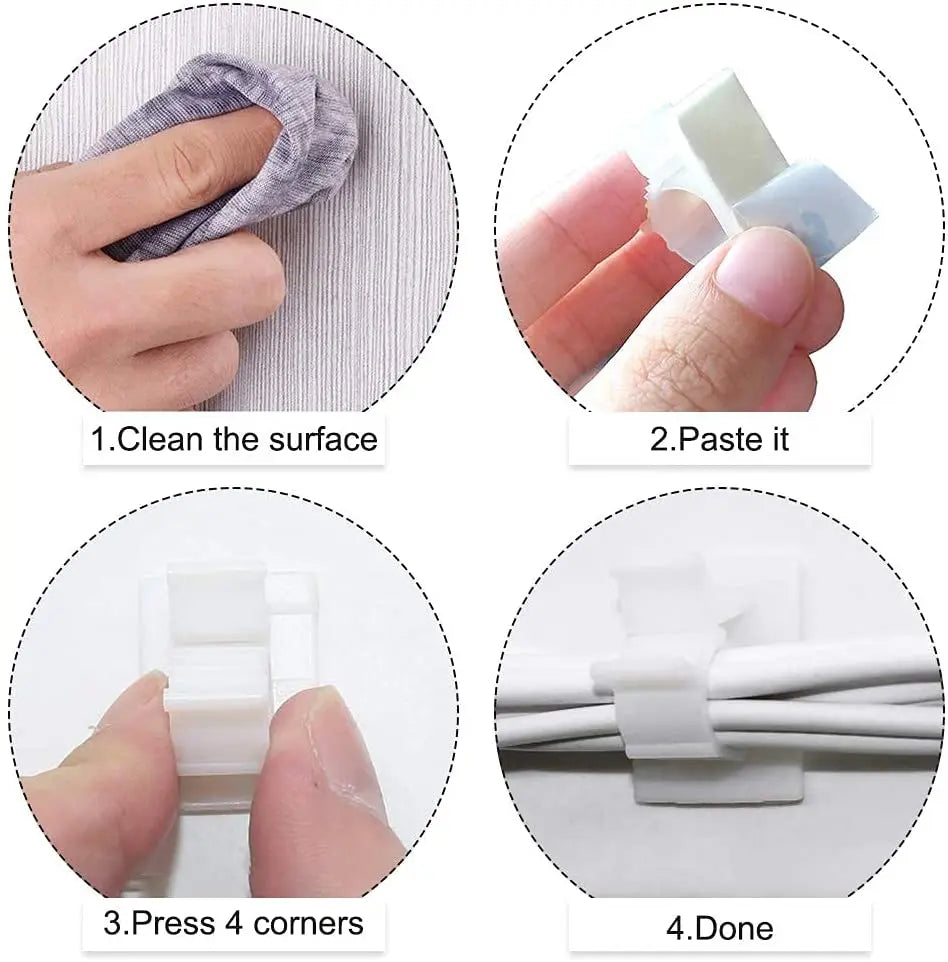 Adjustable Cable Organizer Self Adhesive Cable Clips Table Cable Management Cord Holder For Car PC TV Charging Wire Winder Clamp