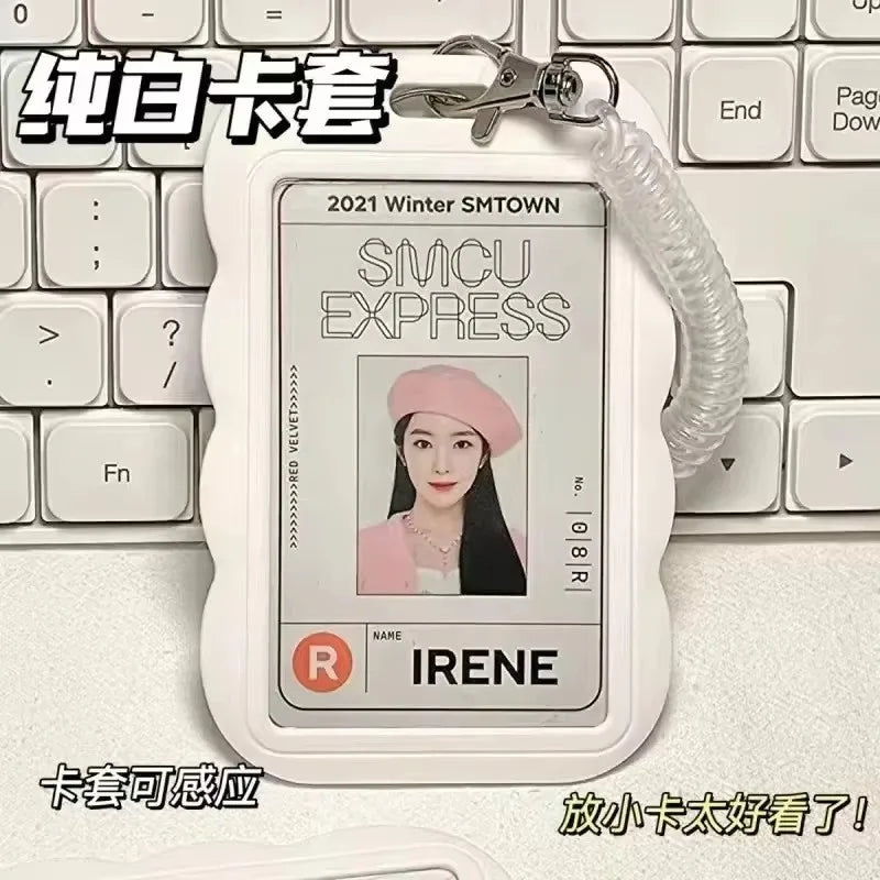 ABS Slide Kpop Photo Card Holder Anti-lost Keychain 3 Inch INS White Idol Protective Case Bag Bus Cards Sleeves Supplies