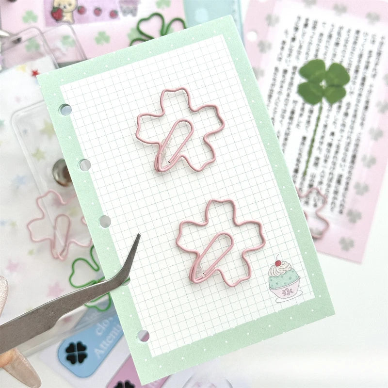 10Pc/set Ins Creative Design Clover Paper Clip Green Pink Color Scrapbook Paper Clip DIY Decor Photocard Memo Pad Fixed Clip Pin
