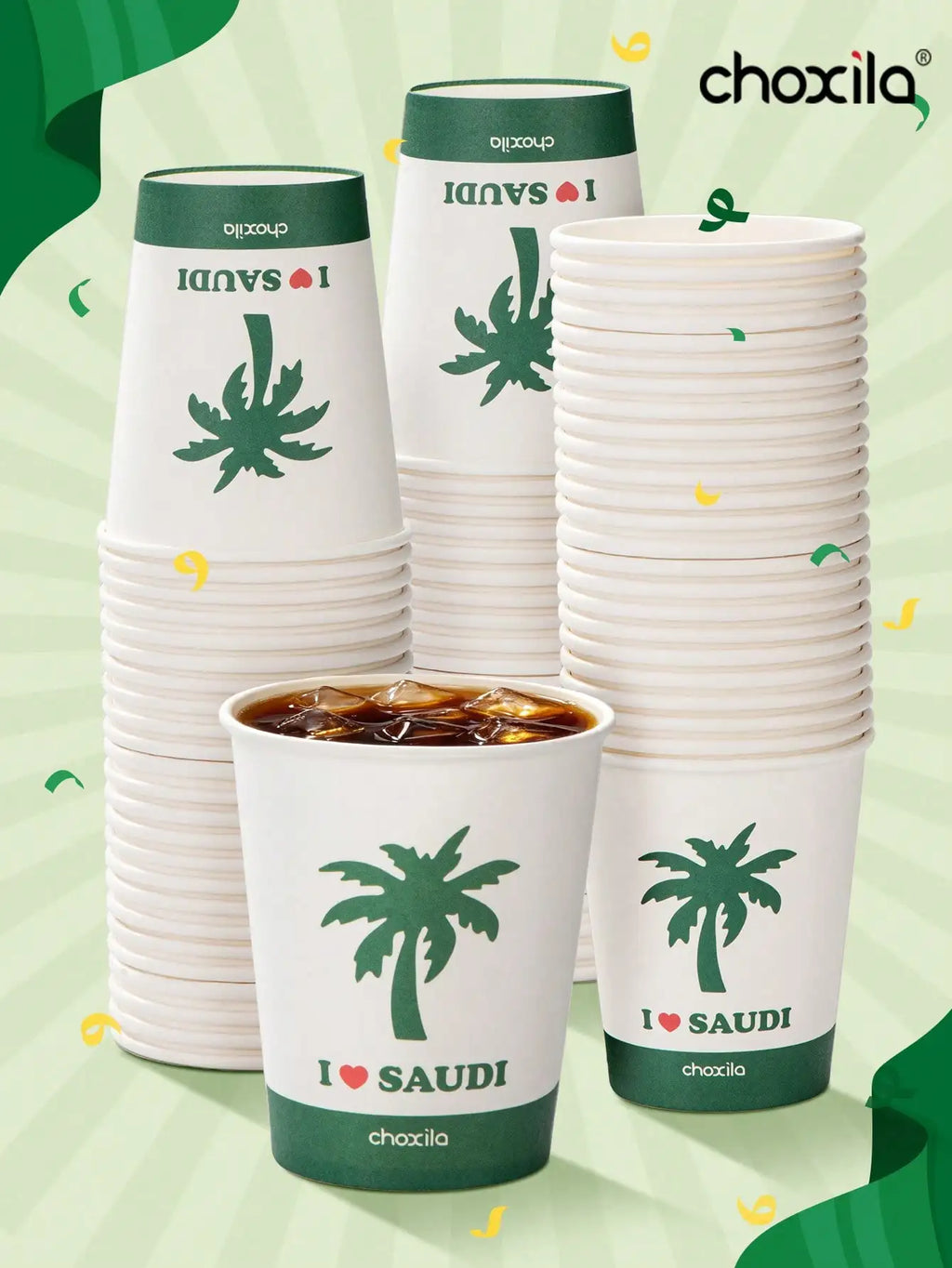 25/50/100pcs Saudi National Day Palm Print Paper Cups, I Love Saudi Disposable Drink Cups for Party Cafe Picnic