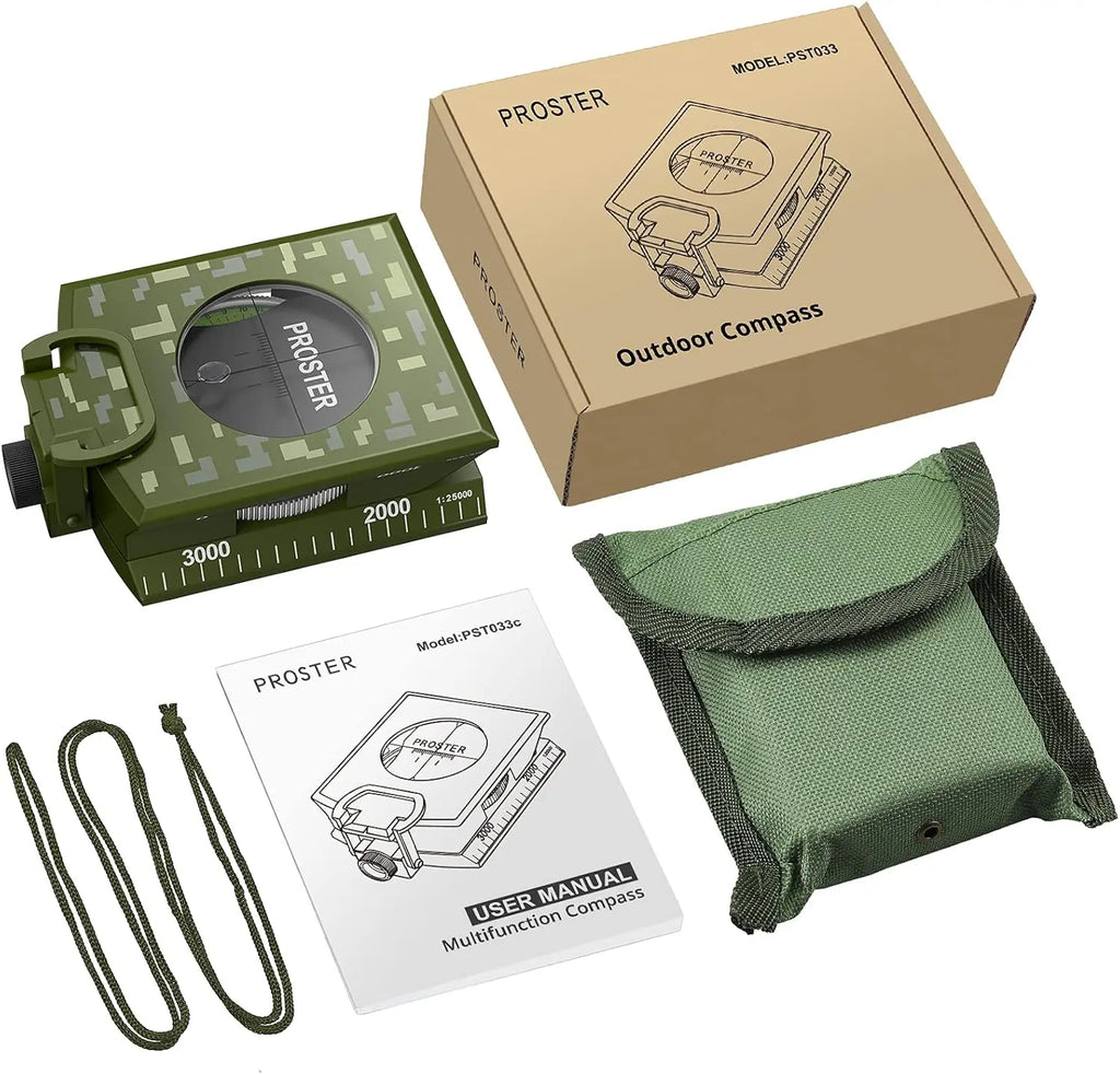 Proster IP65 Compass - Lensatic Sighting, with Clinometer & Carry Bag for Camping, Hiking, Geology
