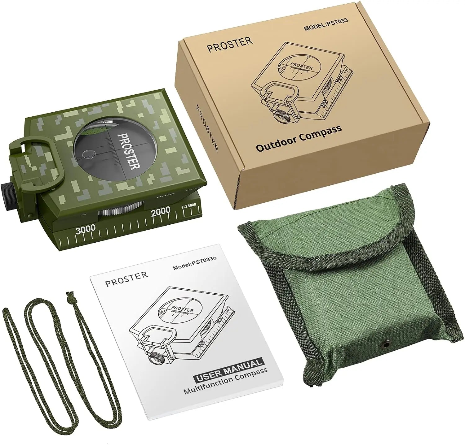 Proster IP65 Compass - Lensatic Sighting, with Clinometer & Carry Bag for Camping, Hiking, Geology