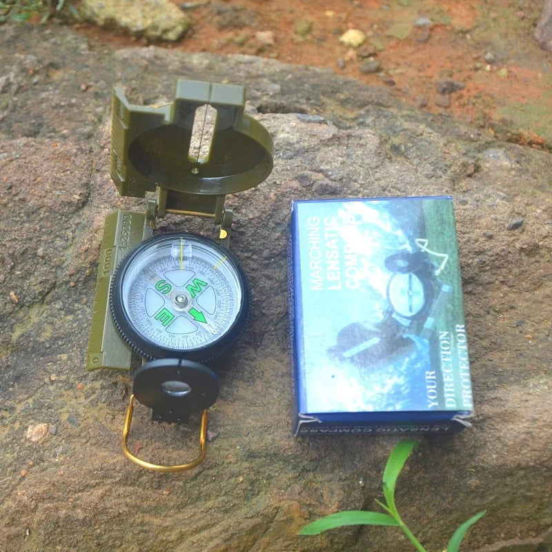 Aluminum alloy Portable Army Green Folding Lens Compass Metal Military Marching Lensatic Camping Compass Guide High Precision