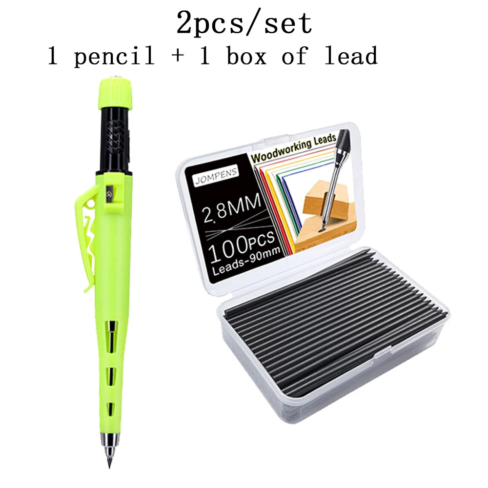 Creative 54mm Long Head Carpenters Mechanical Pencil With 1 Box Lead,2.8mm Deep Hole Woodworking Marking Pencil Drawing Tool