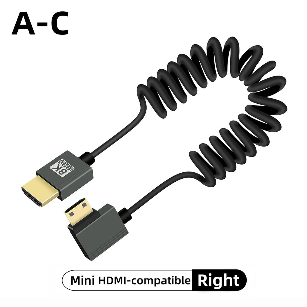 8K UHD Cable High Speed HDMI-compatible Mini/Micro HDMI-compatible Coiled Cord for HDTV Laptop PC PS4 Camera DV Monitor Display