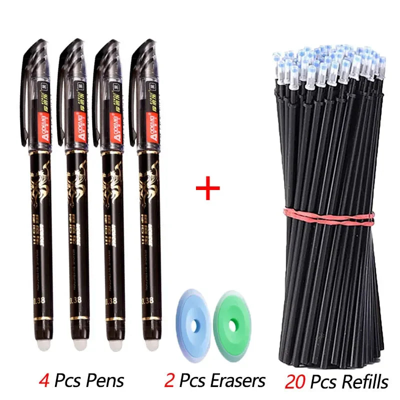 26 Pcs/Set Kawaii Erasable Pens 0.38mm Gel Pen Waterproof Gel Ink Stationery School Writing supplies for Notebook Office Student