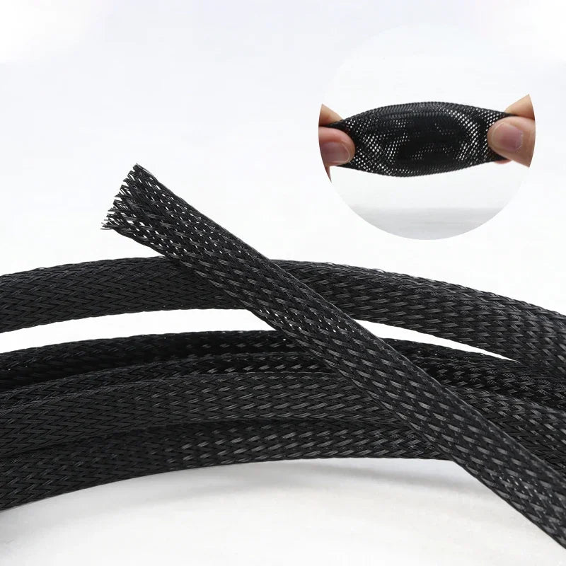 1~50m PET Braid Sleeves Black 2/4/6/8/10/12/14/16/20/25/30/35/40/50/60mm High Density Insulated Snake Skin Cable Wrap Sheath