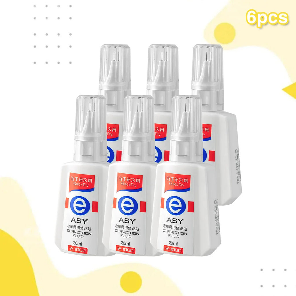 WQN Quick-Dry Correction Fluid, 20ml, White And Easy To Apply, Shortened Drying Time, Available In Packs Of 1/3/6PCS