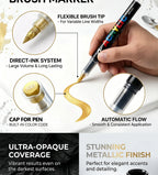12 Pcs Black and White/Gold and Silver Acrylic Paint Markers Set, Large Ink Capacity, Skin Color Brush Markers Pen Art Supplies