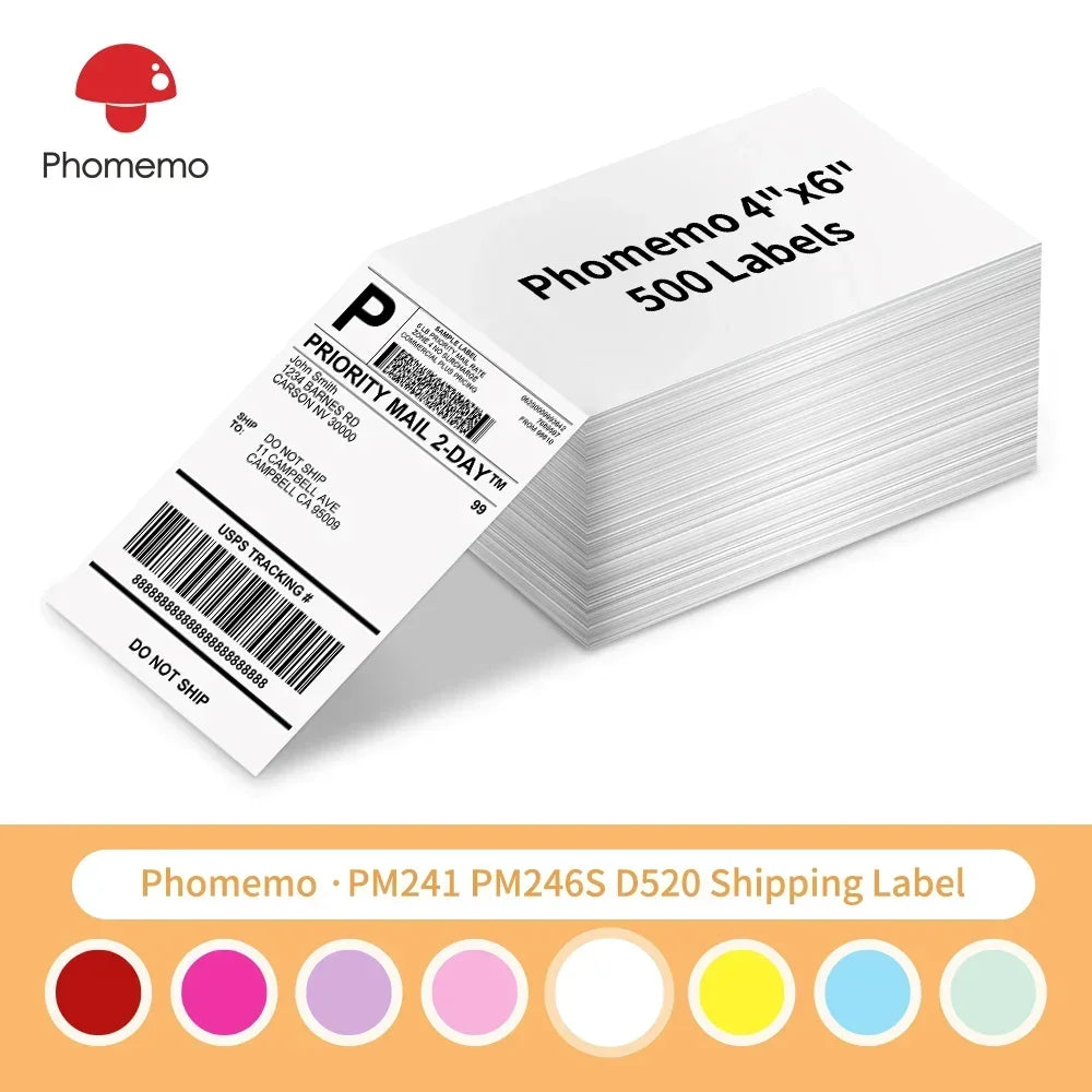 Phomemo 241BT 246S Thermal Label Printer Paper 100x150mm Fan-Fold Labels Shipping Supplies for Package Adress Business