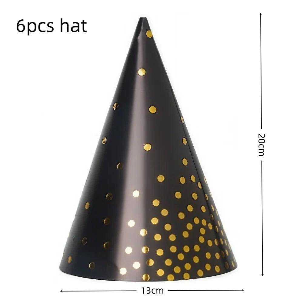 Black Gold Birthday Party Decorations Tableware Paper Plates Cups Napkin Tablecloth for Adult Kids Happy Birthday Party Supplies