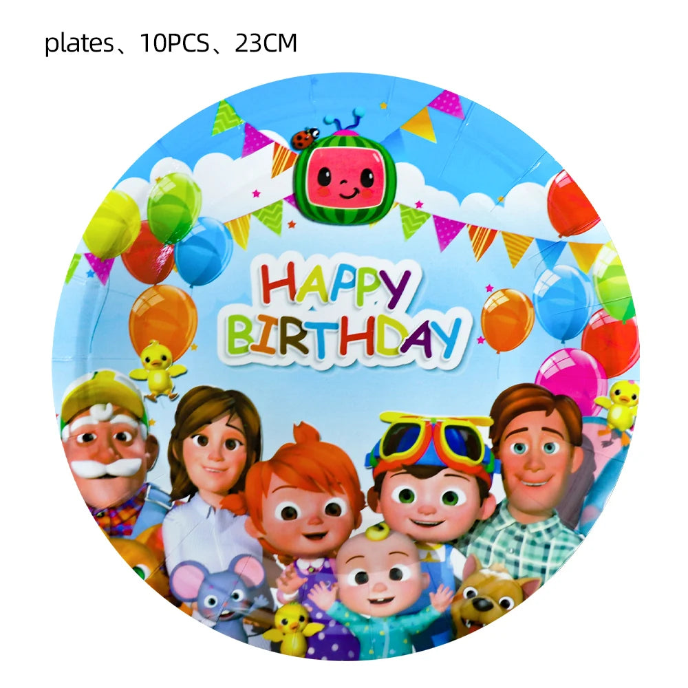 Cartoon Family Theme Birthday Party Decoration Disposable Set Tableware Plate Napkins Tablecloth For Kid Shower Supplies Puzzle
