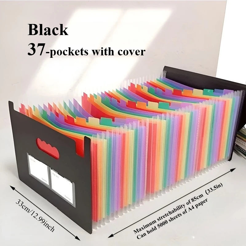 Large Capacity 13/25/37 Pockets A4 Accordion File Organizer w/Cover Handheld Document Folder Colorful Storage for School Office